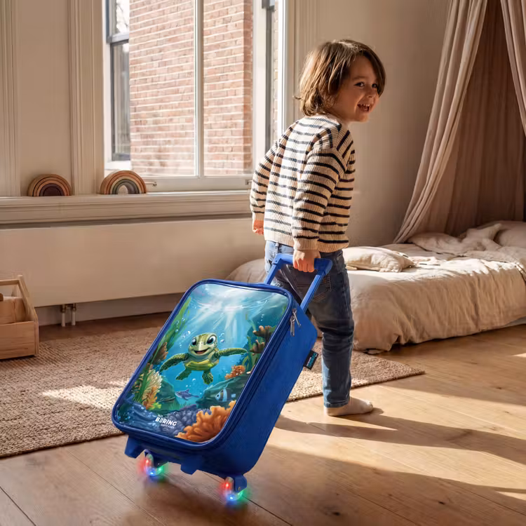 Valise enfant - Bleu - Tortue dans un monde sous-marin coloré — 2