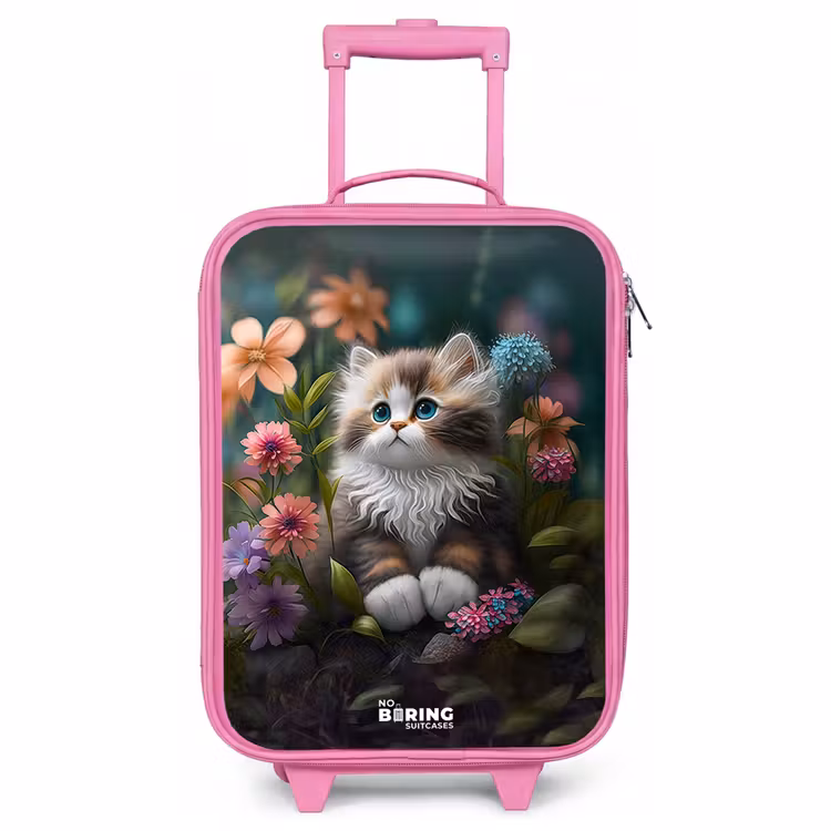 Valise enfant - Rose - Chaton parmi les fleurs — 1