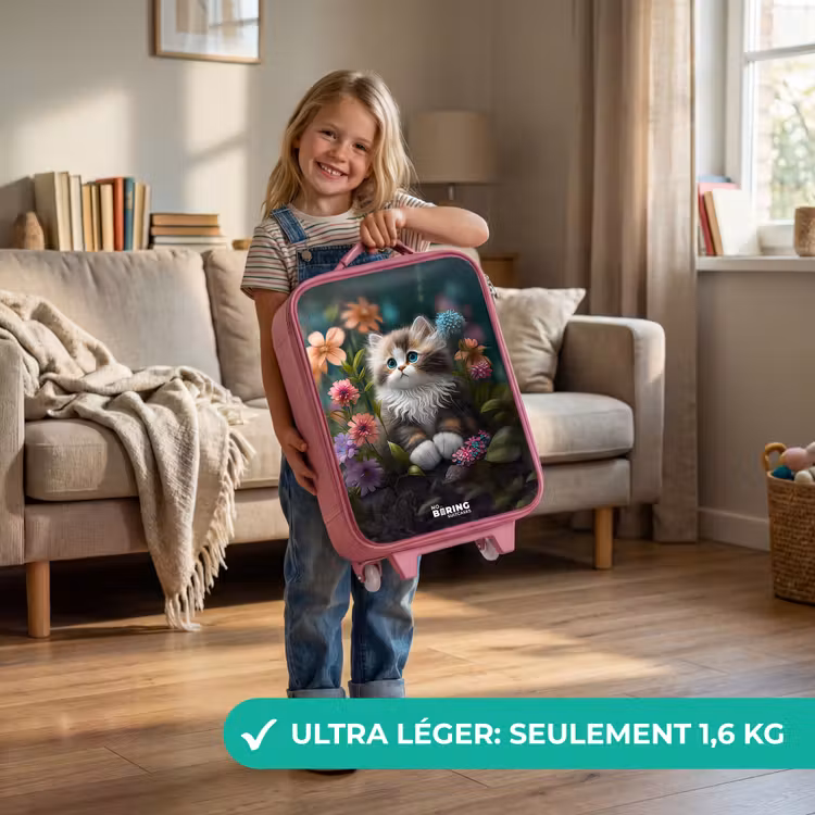 Valise enfant - Rose - Chaton parmi les fleurs — 3