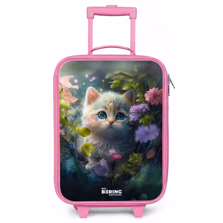 Valise enfant - Rose - Chaton se cachant derrière des fleurs — 1