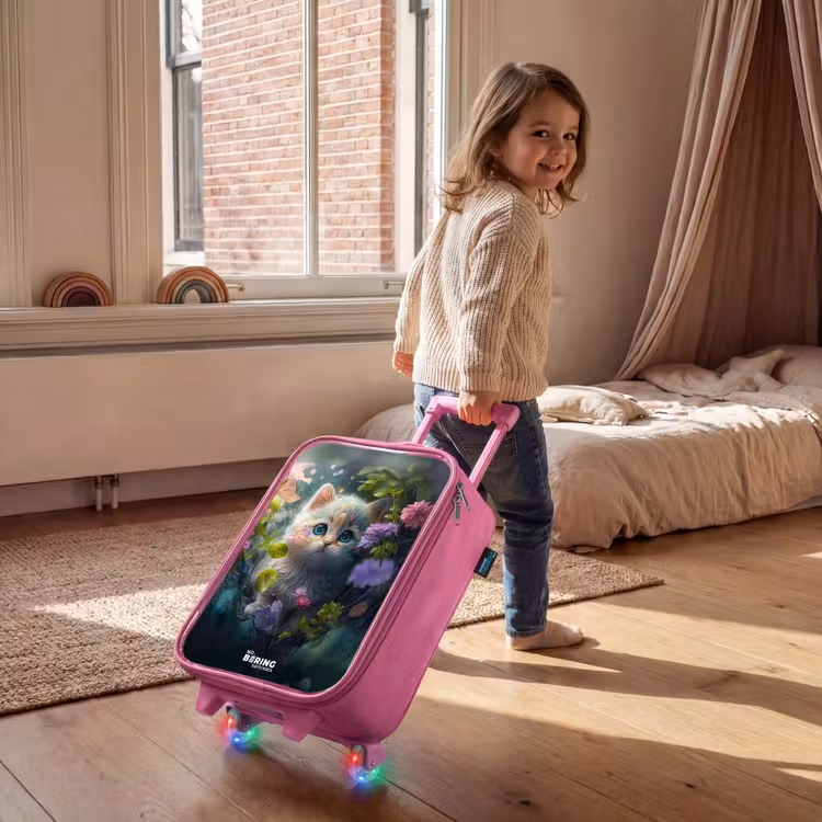 Valise enfant - Rose - Chaton se cachant derrière des fleurs — 2