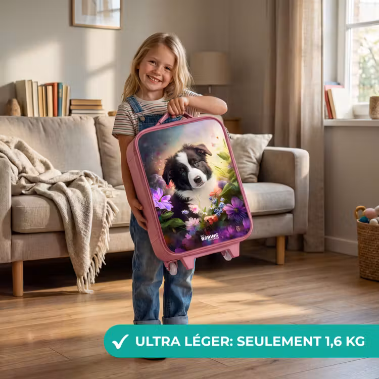 Valise enfant - Rose - Chien aux yeux bleus dans un champ — 3