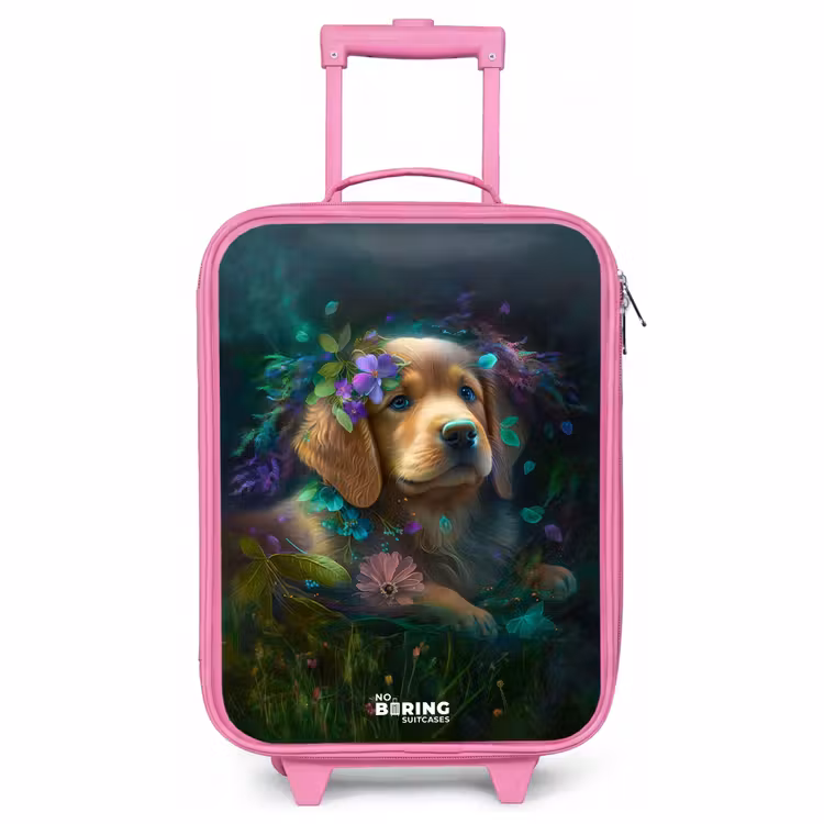 Valise enfant - Rose - Chien brun parmi les fleurs — 1