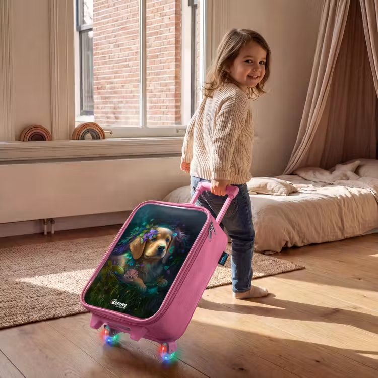 Valise enfant - Rose - Chien brun parmi les fleurs — 2