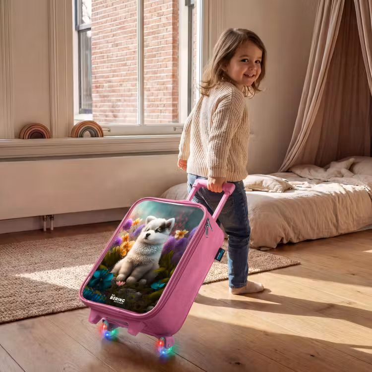 Valise enfant - Rose - Chiot blanc dans un pré fleuri — 2