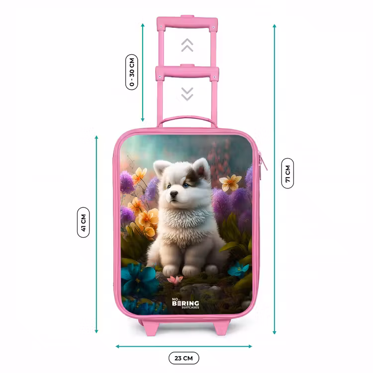 Valise enfant - Rose - Chiot blanc dans un pré fleuri — 6