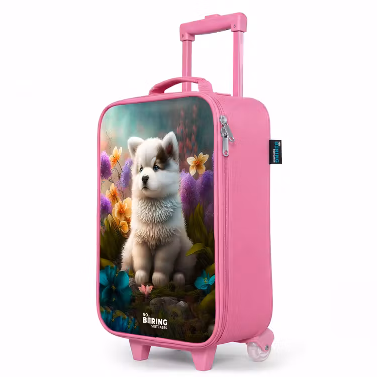 Valise enfant - Rose - Chiot blanc dans un pré fleuri — 8