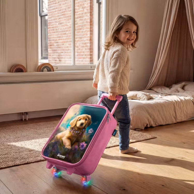 Valise enfant - Rose - Chiot doré dans l'herbe — 2