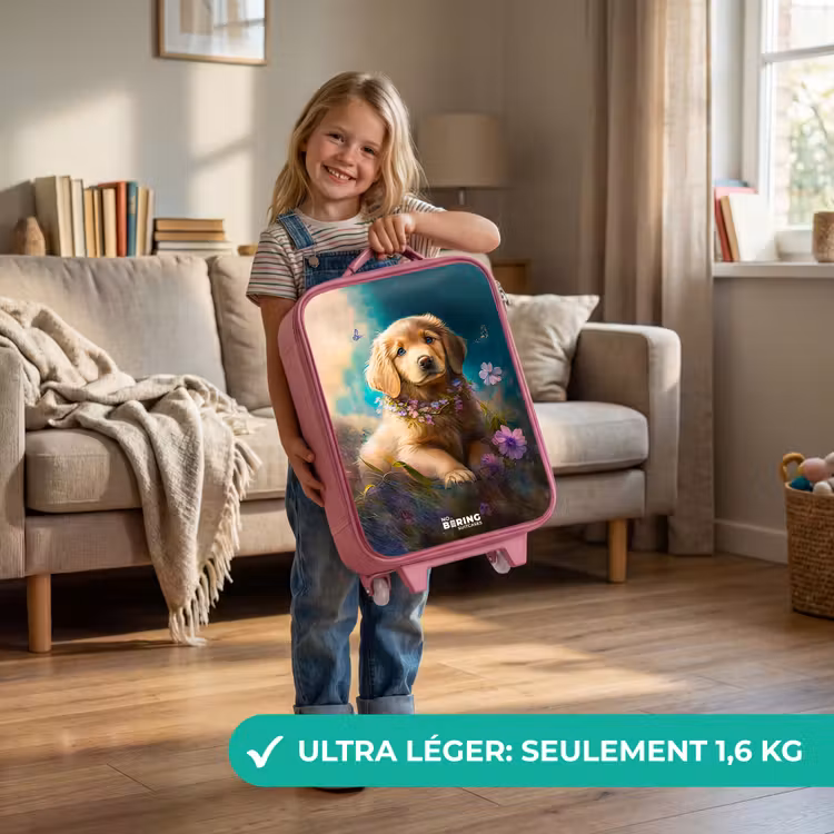 Valise enfant - Rose - Chiot doré dans l'herbe — 3