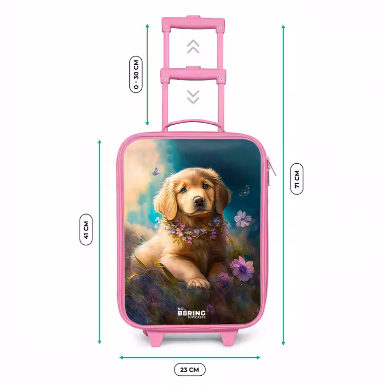 Valise enfant - Rose - Chiot doré dans l'herbe — 6