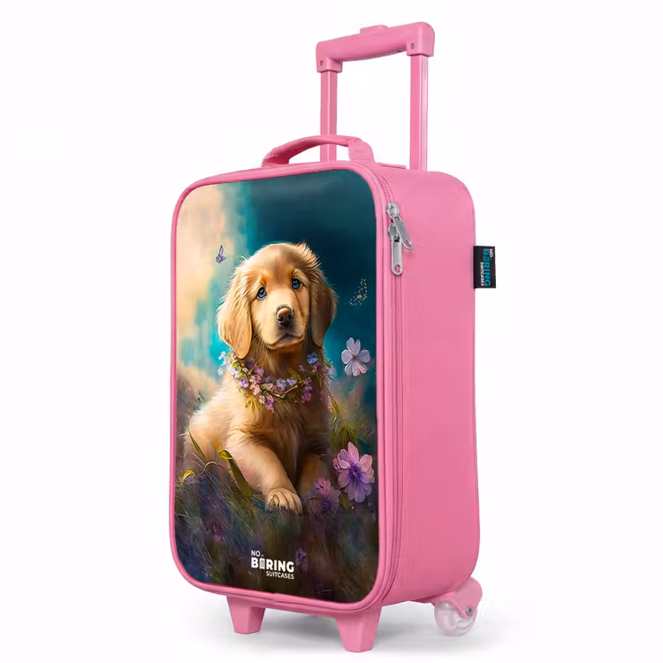 Valise enfant - Rose - Chiot doré dans l'herbe — 8