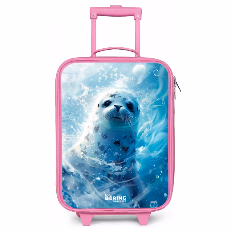 Valise enfant - Rose - Chiot phoque dans l'eau bleue claire — 1