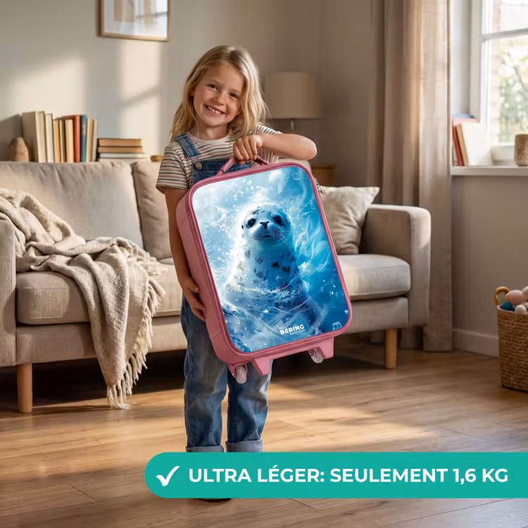 Valise enfant - Rose - Chiot phoque dans l'eau bleue claire — 3
