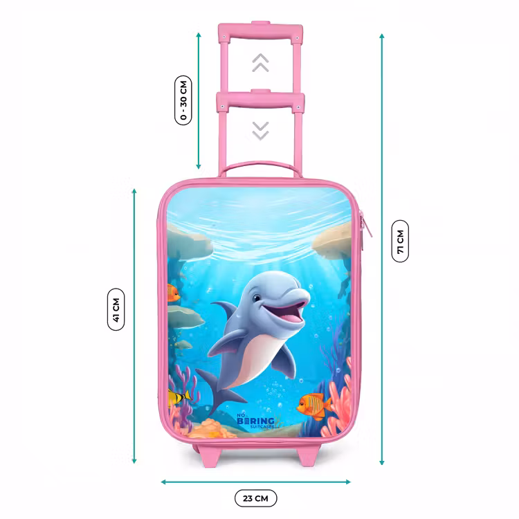 Valise enfant - Rose - Dauphin avec poissons tropicaux et corail — 6