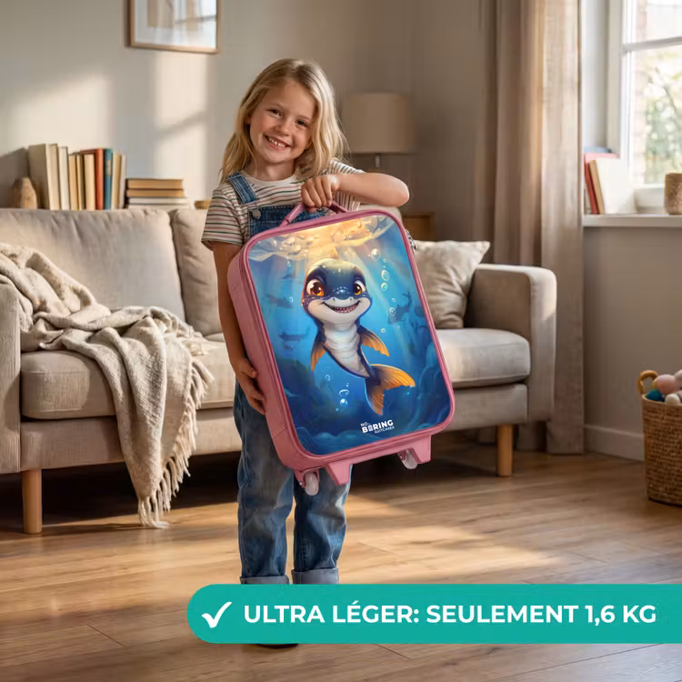 Valise enfant - Rose - Requin avec le visage dans l'eau — 3