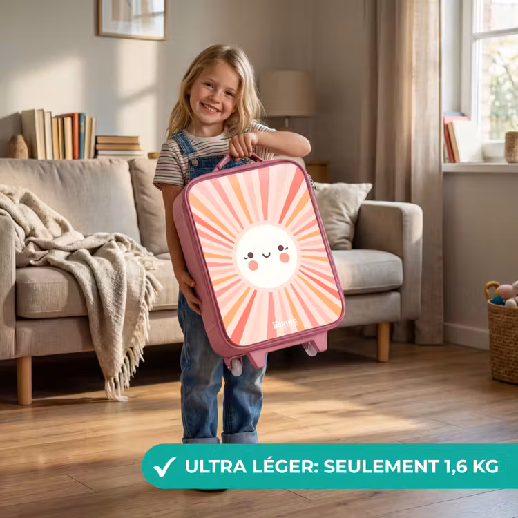 Valise enfant - Rose - Soleil rond avec visage — 3