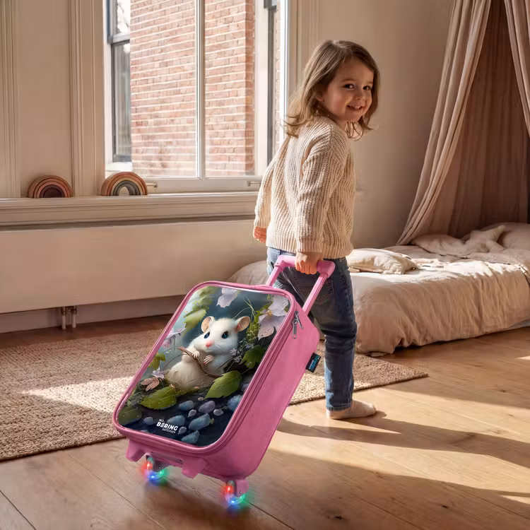 Valise enfant - Rose - Souris entourée de feuilles — 2