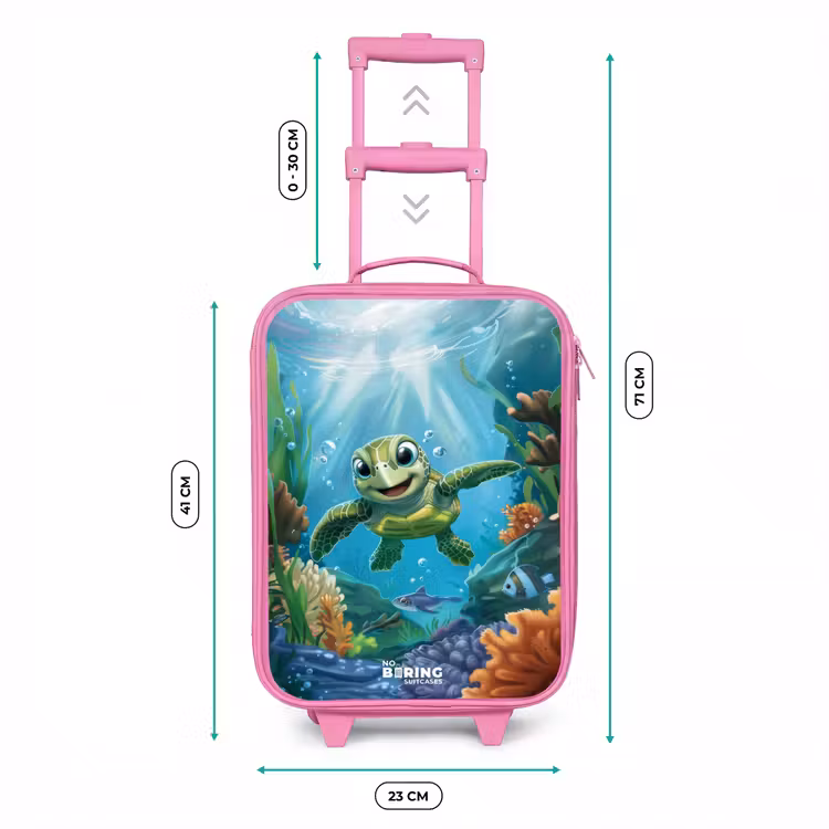 Valise enfant - Rose - Tortue dans un monde sous-marin coloré — 6