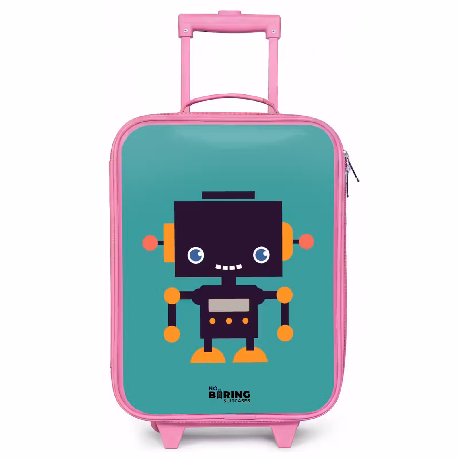 Valise enfant - Rose - Robot noir aux accents orange sur fond bleu — 1