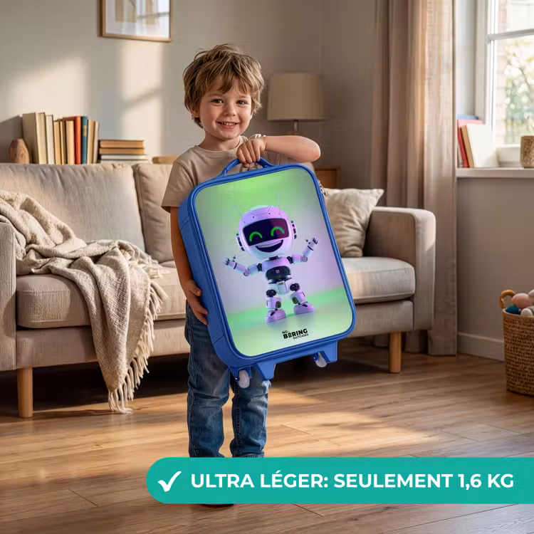 Valise enfant - Bleu - Robot avec lumière violette et verte — 3