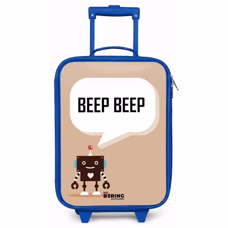 Valise enfant - Bleu - Robot marron foncé avec un texte — 1
