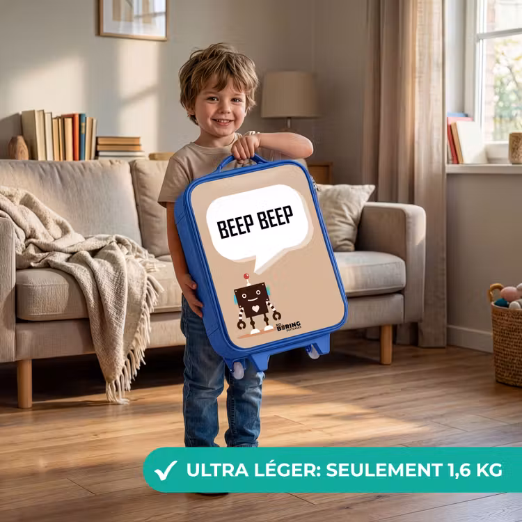 Valise enfant - Bleu - Robot marron foncé avec un texte — 3