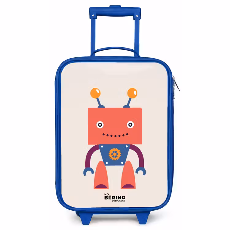 Valise enfant - Bleu - Robot rouge à tête carrée — 1