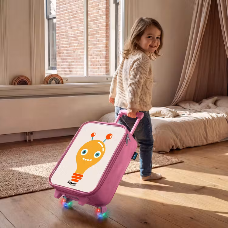 Valise enfant - Rose - Robot à ampoules avec de grands yeux — 2