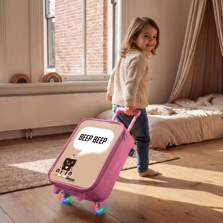 Valise enfant - Rose - Robot marron foncé avec un texte — 2