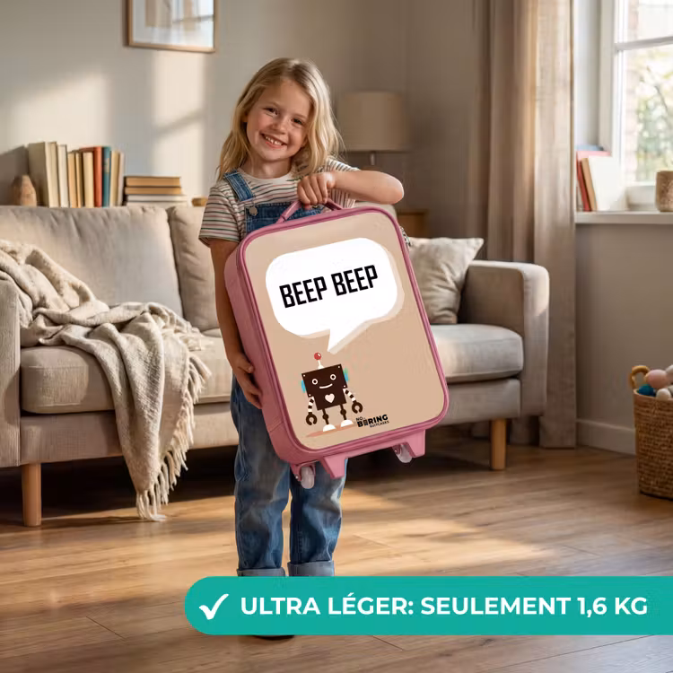 Valise enfant - Rose - Robot marron foncé avec un texte — 3