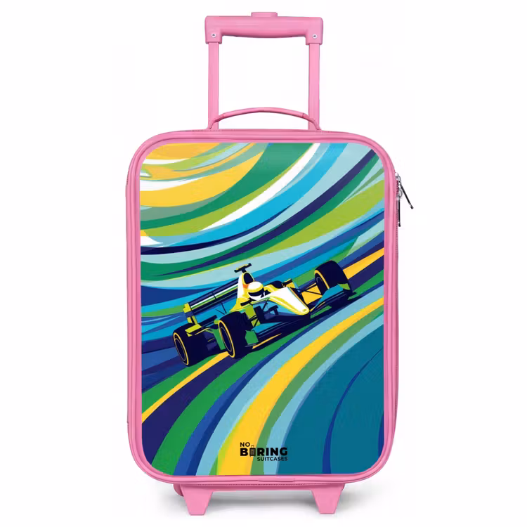 Valise enfant - Rose - Voiture de course sur fond rayé — 1