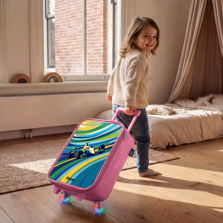 Valise enfant - Rose - Voiture de course sur fond rayé — 2