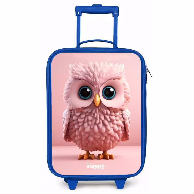Valise enfant - Bleu - Hibou rose aux yeux bleus — 1
