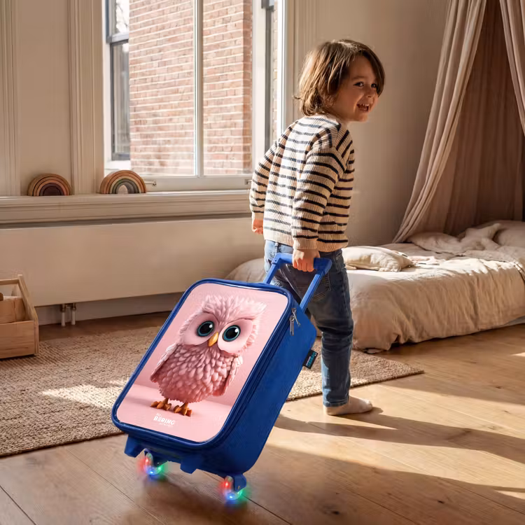 Valise enfant - Bleu - Hibou rose aux yeux bleus — 2