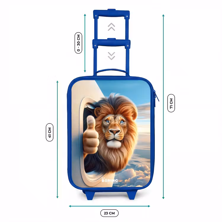 Valise enfant - Bleu - Lion par le hublot d'un avion avec le pouce levé — 6