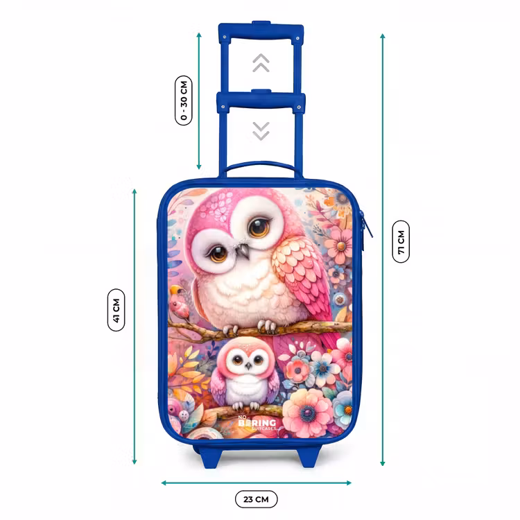 Valise enfant - Bleu - Mère chouette avec son poussin parmi des fleurs colorées — 6