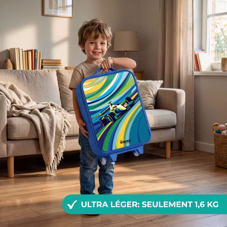 Valise enfant - Bleu - Voiture de course sur fond rayé — 3