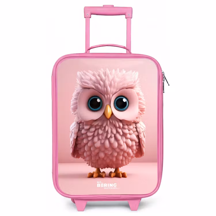 Valise enfant - Rose - Hibou rose aux yeux bleus — 1