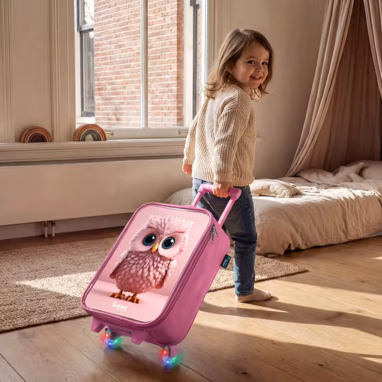 Valise enfant - Rose - Hibou rose aux yeux bleus — 2
