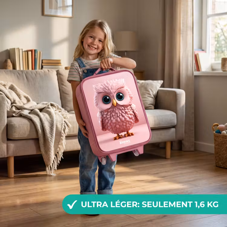 Valise enfant - Rose - Hibou rose aux yeux bleus — 3
