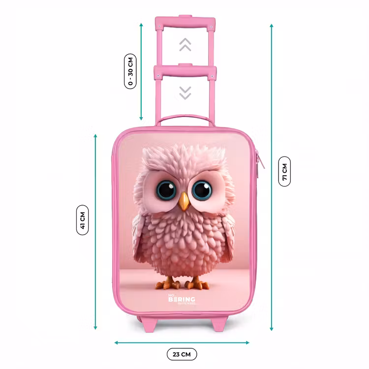 Valise enfant - Rose - Hibou rose aux yeux bleus — 6
