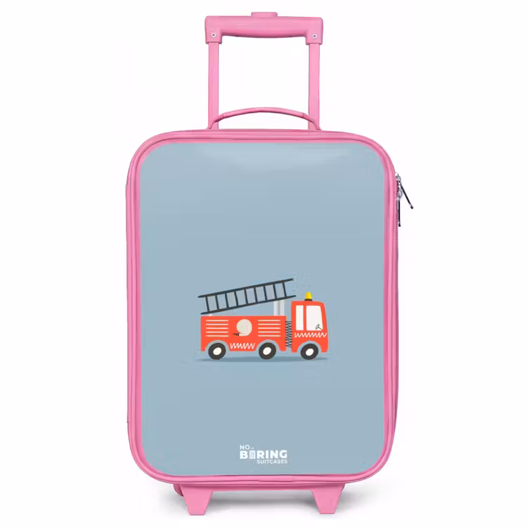 Valise enfant - Rose - Véhicule d'incendie sur fond bleu — 1