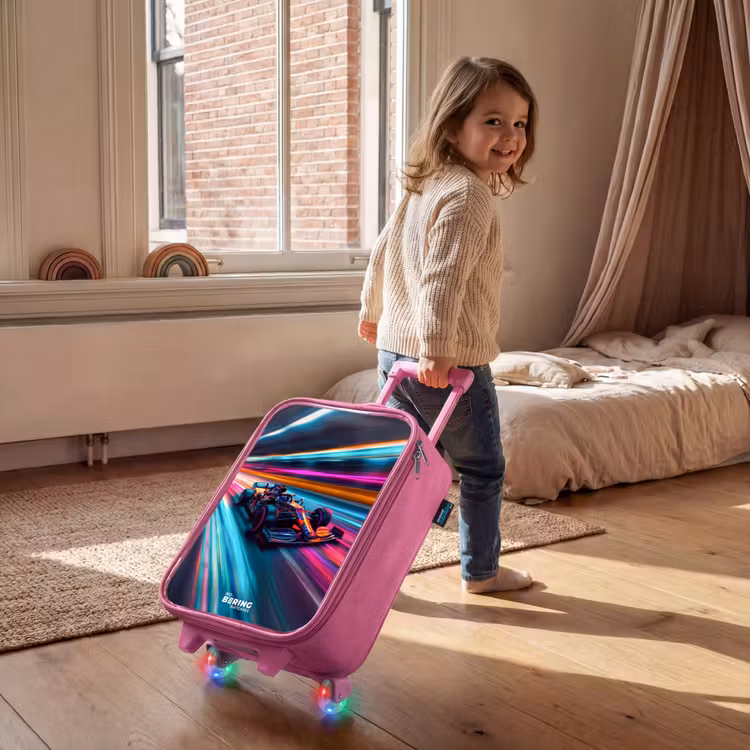Valise enfant - Rose - Voiture de course avec pistes lumineuses colorées — 2