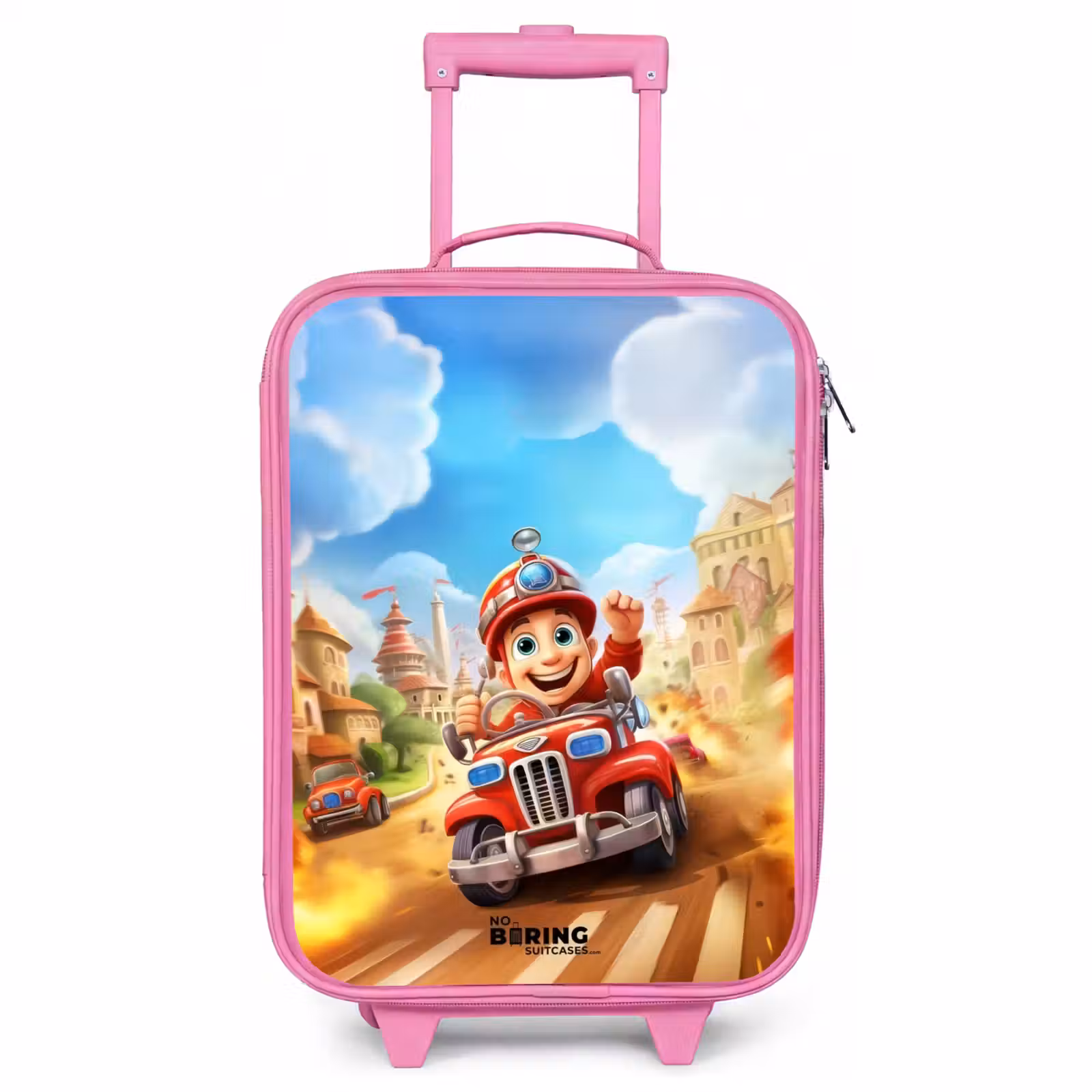 Valise enfant - Rose - Un camion de pompiers en ville — 1