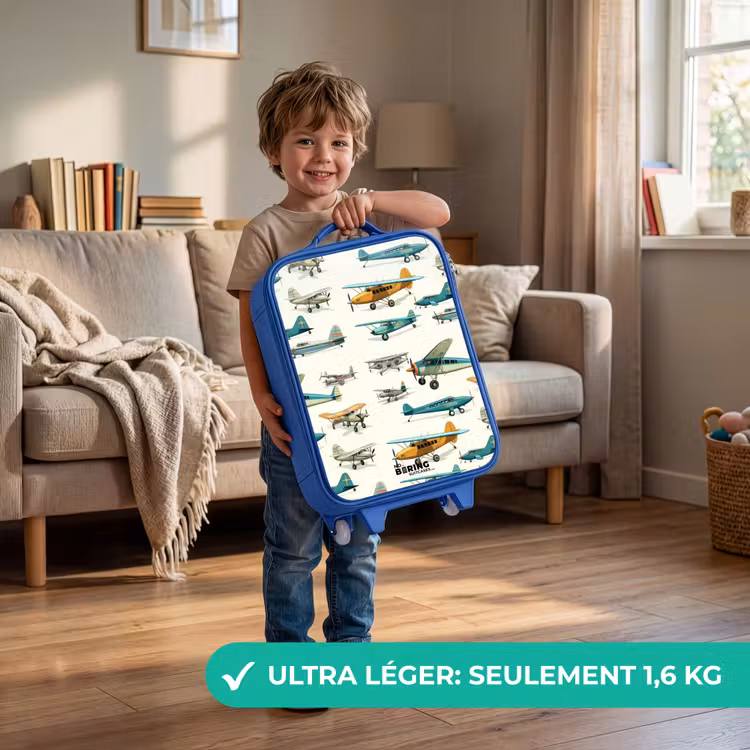 Valise enfant - Bleu - Modèle d'avion à hélice vintage — 3