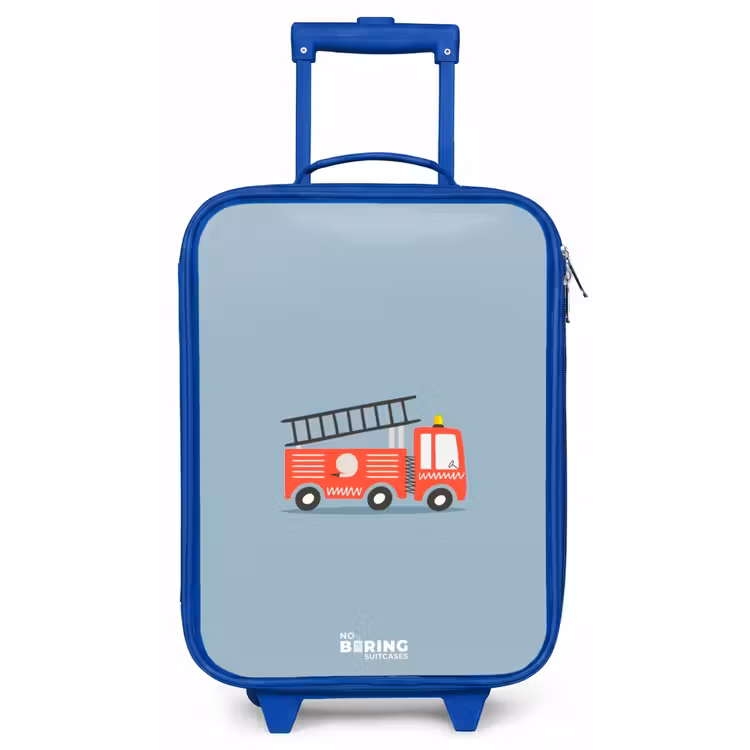 Valise enfant - Bleu - Véhicule d'incendie sur fond bleu — 1