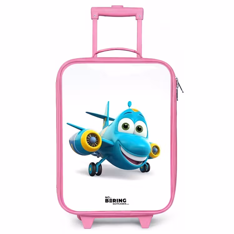 Valise enfant - Rose - Avion bleu avec visage souriant — 1