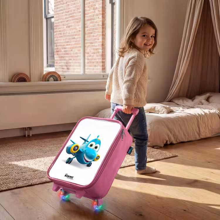 Valise enfant - Rose - Avion bleu avec visage souriant — 2