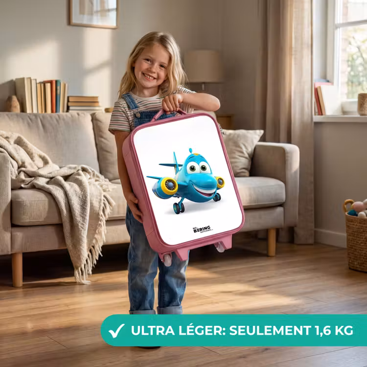 Valise enfant - Rose - Avion bleu avec visage souriant — 3
