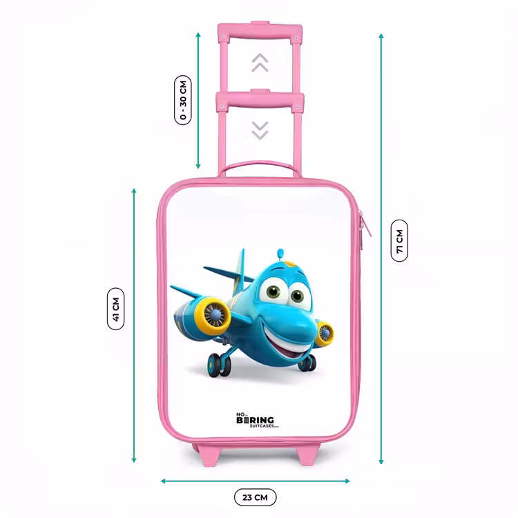 Valise enfant - Rose - Avion bleu avec visage souriant — 6